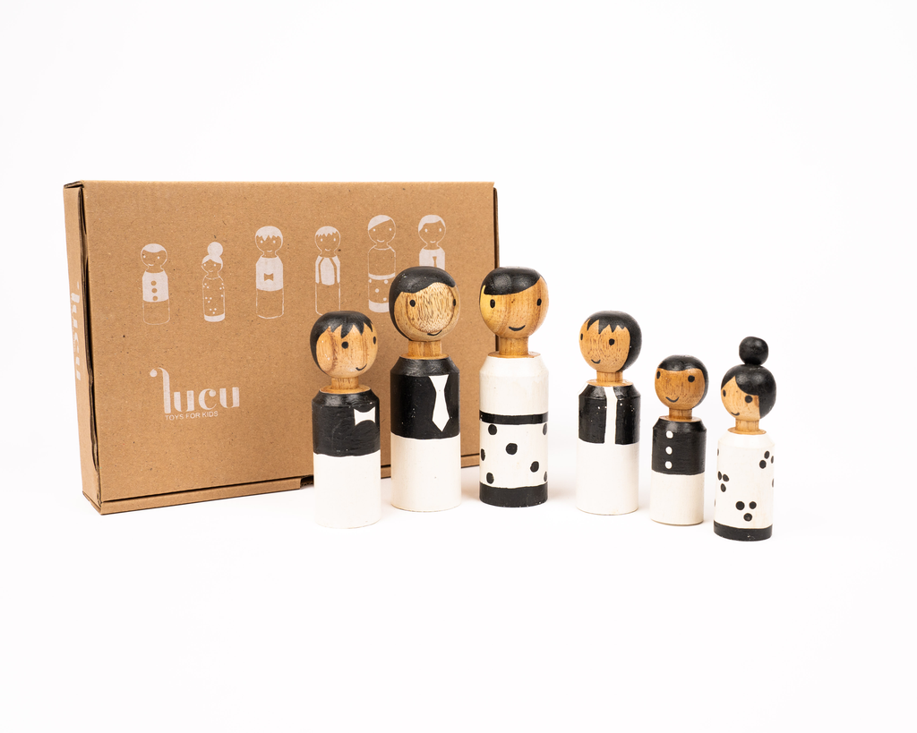 Houten Poppenfamilie - Zwart & Wit